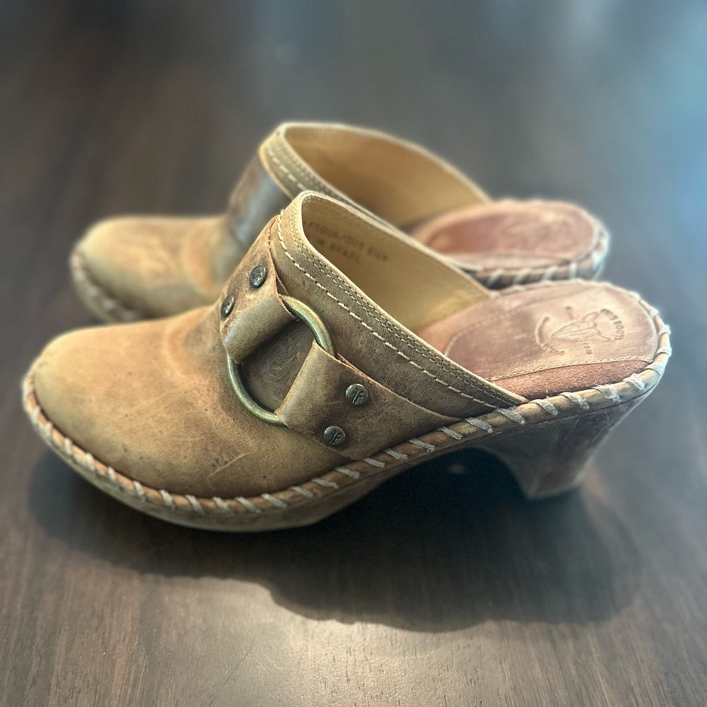 Frye Charlotte Leather‎ Harness Ring Mule Clogs Brown Size 6.5M